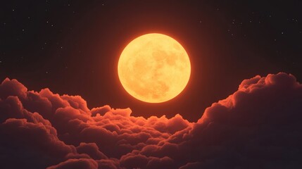 Wall Mural - Bright full moon partially obscured by clouds in 3D cartoon rendering
