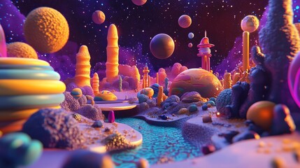 Aufkleber - Universe in 3D cartoon rendering