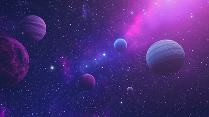 Aufkleber - 2D illustration featuring a 3D cartoon render Background of deep interstellar space with bright stars planets moons and comets Diverse science fiction themed backdrops Space art