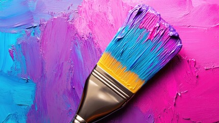 Leinwandbilder - Creative glowing neon colors painted wallpaper background featuring a paint brush texture banner template ideal for trendy modern graphic designs in 3D cartoon rendering