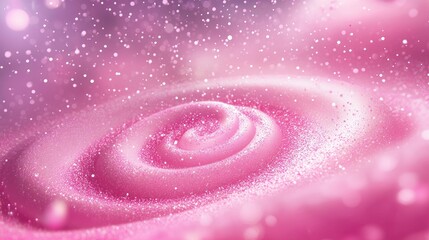 Fototapete - Beautiful abstract pink shiny background with a 3D cartoon rendering of a spiral galaxy and glitter