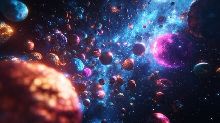 Aufkleber - 2D illustration in a cartoon drawing style featuring a 3D rendering of deep interstellar space Includes stars planets moons and a variety of imaginative science fiction backdrops
