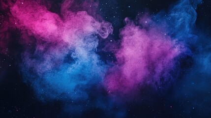 Aufkleber - Vivid ink textured canvas in blue pink and purple presented through 3D cartoon rendering featuring cosmic neon watercolors on a black paper background This abstract illustration showcases a bright