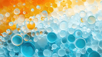 Aufkleber - Mixing water and oil in a 3D cartoon rendering featuring a stunning abstract background with blue and orange circles and ovals showcasing macro abstraction