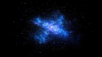 Poster - Bright galaxy in a 3D cartoon rendering featuring abstract blue and purple sparkles against a black background Fantasy fractal texture Digital art