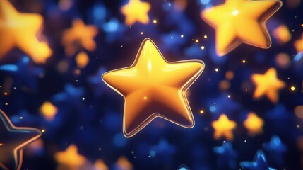 Fototapete - Bright stars shine in a dark night sky in a 3D cartoon rendering