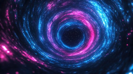Leinwandbilder - Dynamic and bright multicolored blue and pink round circling energy contrasts in a 3D cartoon rendering on a black background showcasing abstract space and cosmic effects and layers