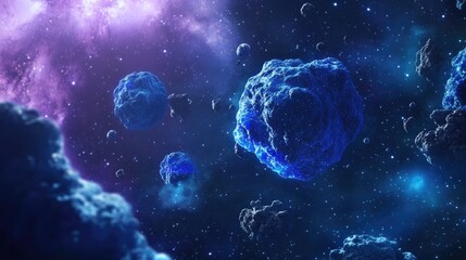 Fototapete - Blue radiation floating in space in 3D cartoon rendering