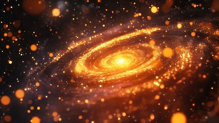 Fototapete - Orange Glowing Spiral Galaxy in a 3D Cartoon Rendering
