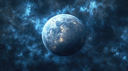 Aufkleber - Exoplanet with atmosphere and blue nebula in 3D cartoon rendering