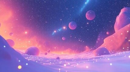 Fototapete - 3D cartoon rendering featuring stars from a galaxy in open space
