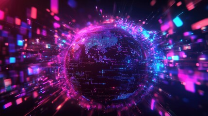 Poster - Abstract global technology background featuring a 3D cartoon rendering Concept of digital innovation for your design