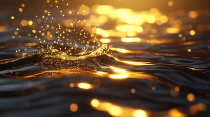 Fototapete - Background bokeh of gold light from water abstraction in a 3D cartoon rendering