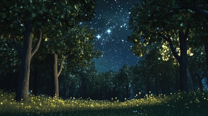 Aufkleber - The stars peek through the trees to greet tonight in a 3D cartoon rendering