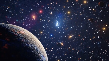 Aufkleber - 3D cartoon depiction of the stars surrounding a planet and galaxy in open space