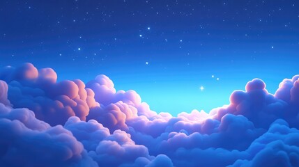 Aufkleber - Night sky featuring clouds and stars in a 3D cartoon rendering