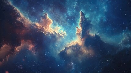 Aufkleber - Cartoon rendering in 3D of a nebula and the universe featuring a blue background
