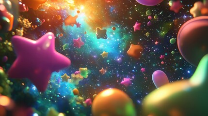 Wall Mural - cartoon 3d rendering of a universe brimming with stars nebulae and galaxies