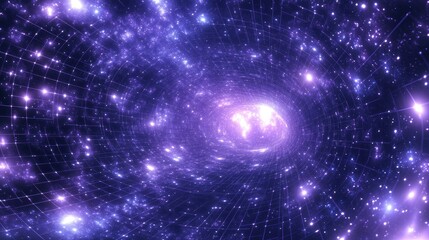 Leinwandbilder - Abstract purple blue starry background featuring a white cyberspace grid and a high tech network in a 3D cartoon rendering Deep space and outer space texture are highlighted in this universe theme