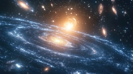 Poster - 3D cartoon depiction of galaxies and nebulae in space