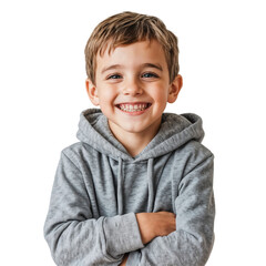 Poster - Portrait of a smiling boy wearing a jacket, posed with arms crossed, isolated on transparent background