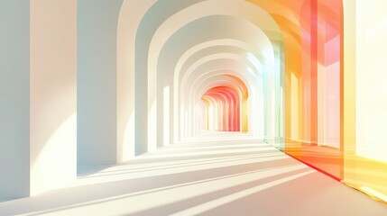 Wall Mural - 3d rendering of an abstract interior featuring white and colored gradient glass elements with window