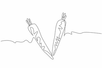 Wall Mural - One line drawing of fresh carrot form V letter. Eat more healthy vegetables and eat meat less. Vegan diet eating habits concept, Veganuary month