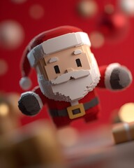 Wall Mural - 3D pixel art Santa Claus character with festive background