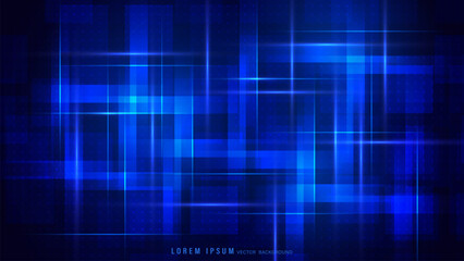 Wall Mural - abstract blue technology background with glowing lines transparent rectangular shapes
