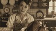 © ai_artist - Sepia Brunette Housewife Woman Holding Thanksgiving Turkey