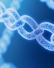 Fototapete - Futuristic Blockchain Network Glowing Digital Chains and Nodes in Blue High-Tech Atmosphere