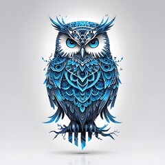 The wise cartoon owl with big eyes perches on a tree branch, a cute and funny forest creature