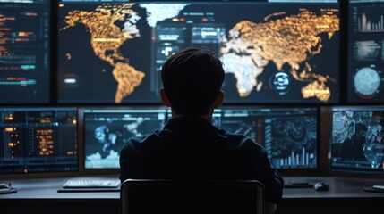 Cyber Security Specialist Working on Multiple Screens