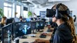 © Ultra promax  - An office space filled with virtual reality headsets and augmented reality displays for employee training.