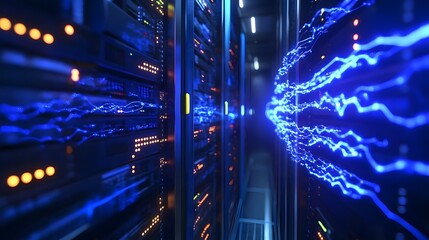 Wall Mural - database servers computing supercharged with electricity