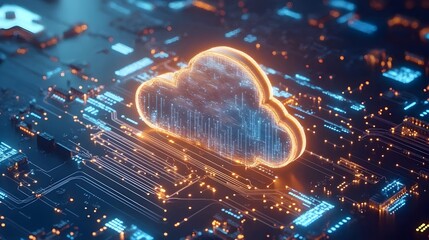 Wall Mural - isometric neon data cloud computation technology abstract 3d image