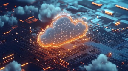 Wall Mural - neon data cloud technology information systems abstract background