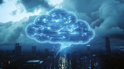 Wall Mural - neon data cloud technology information systems abstract background