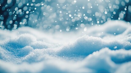 Wall Mural - stunning backdrop featuring small snowdrifts falling snow and snowflakes in serene white and blue hu