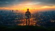 © Phoenix AI Photo - A silhouette of a person gazing at a vibrant urban sunset, symbolizing inner reflection.