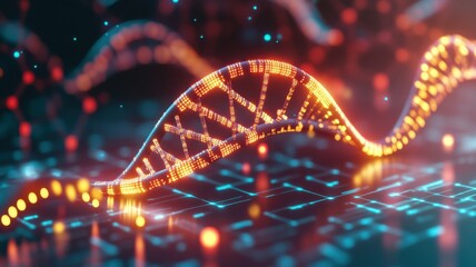 Abstract representation of DNA strands in a digital environment.