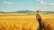 © rafa - A Farmer Strolling Through a Golden Wheat Field
