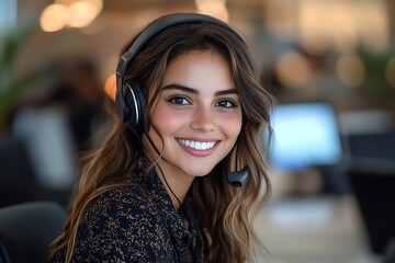 Wall Mural - Smiling Office Worker with Headset Ready to Help