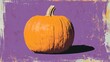 © Seyyar - Retro illustration of a single pumpkin on a vibrant purple background featuring bold shadows designed for seasonal events or creative projects