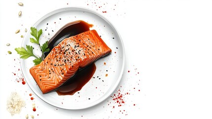 Wall Mural - Moist glazed salmon with sesame seeds and soy sauce,Space for add text