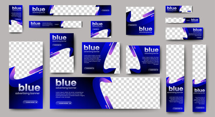 Wall Mural - modern banner design web template set, horizontal header web banner. blue cover header background fo