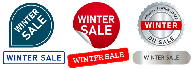 Wall Mural - Winter sale seasonal promotion advertisement commerce season promotional badge colorful badge market shop special ads banner sticker emblem design icon set collection