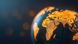 © Tin - Golden globe showcasing world map with shimmering lights in the background.