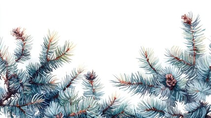 Wall Mural - Watercolor border of spruce branches Template for enhancing designs and illustrations