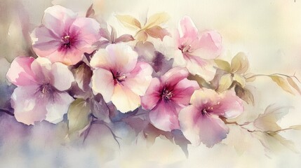 Wall Mural - Watercolor floral arrangement on a light background